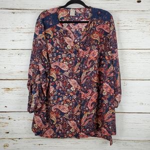 Terra & Sky Paisley Print Button Front Blouse
